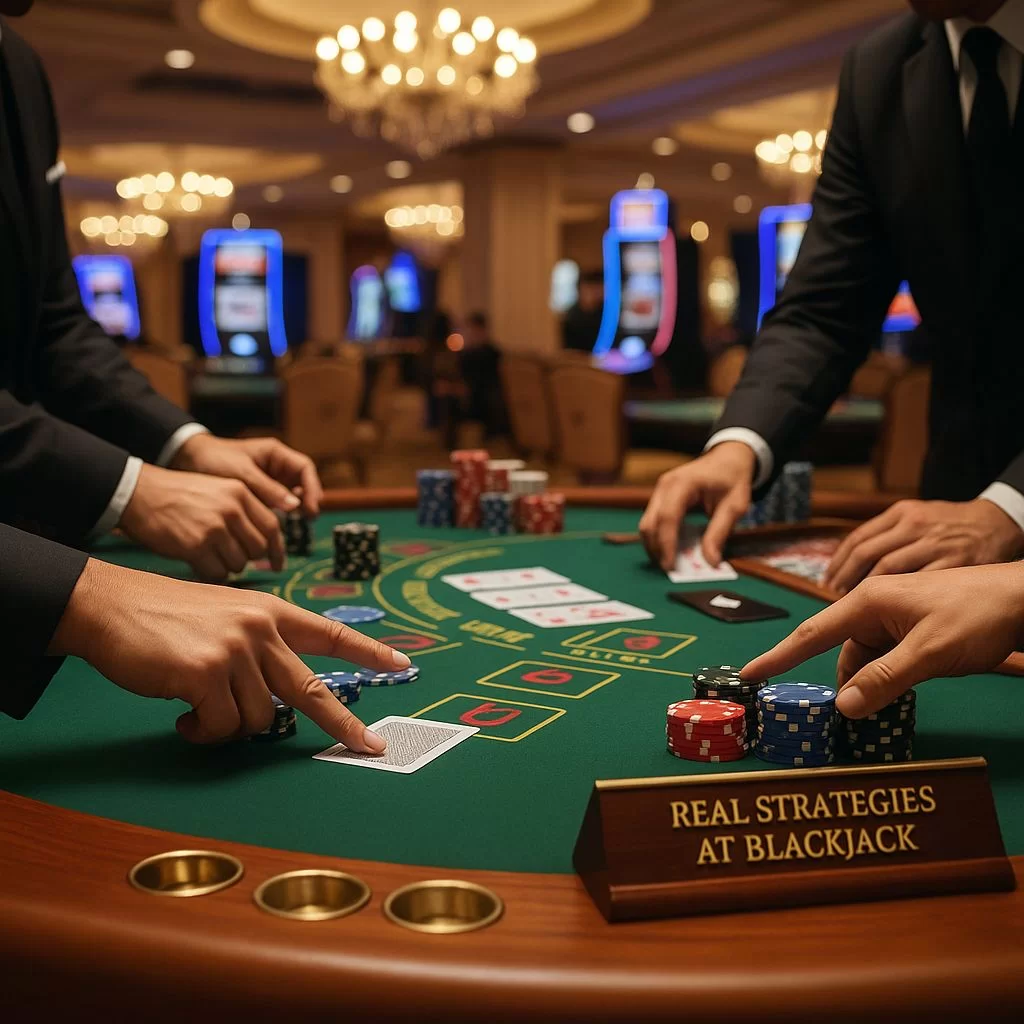 لاعبو بلاك جاك حقيقيون على الطاولة