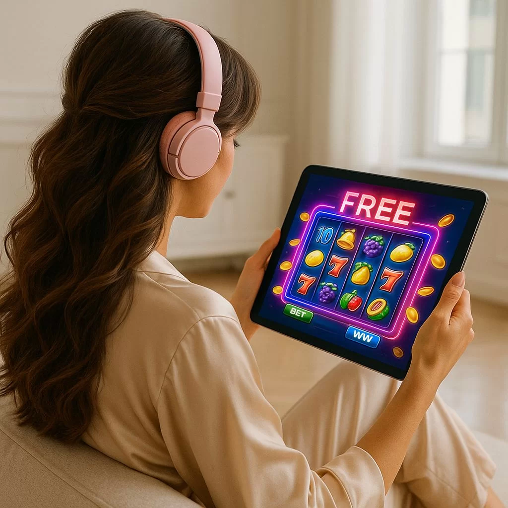 بكرات نيون تدور على الشاشة، تمزج الصوت والضوء والقصة في لعبة سلوت مجانية